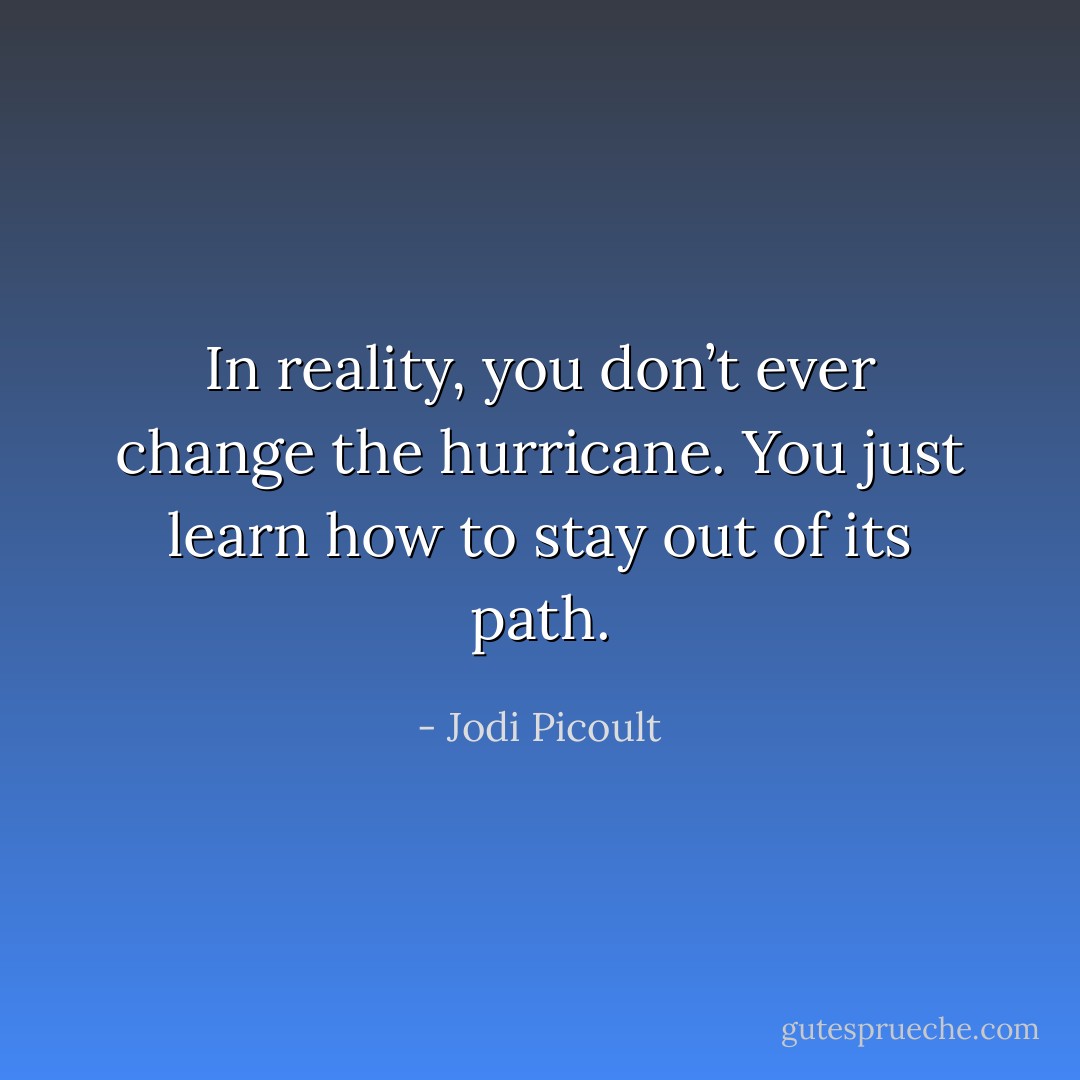 In reality, you don’t ever change the hurricane. You just learn how to stay out of its path. - Jodi Picoult