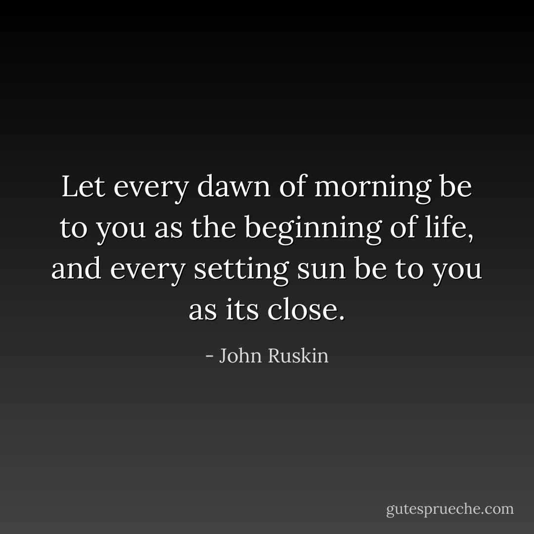 Let every dawn of morning be to you as the beginning of life, and every setting sun be to you as its close. - John Ruskin