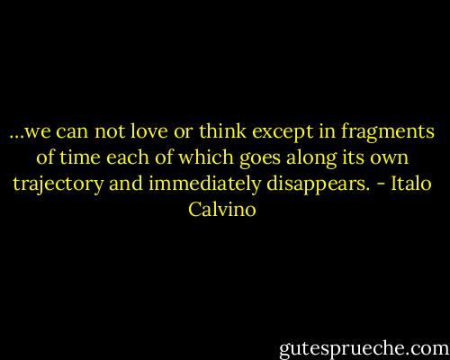 …we can not love or think except in fragments of time each of which goes along its own trajectory and immediately disappears. - Italo Calvino