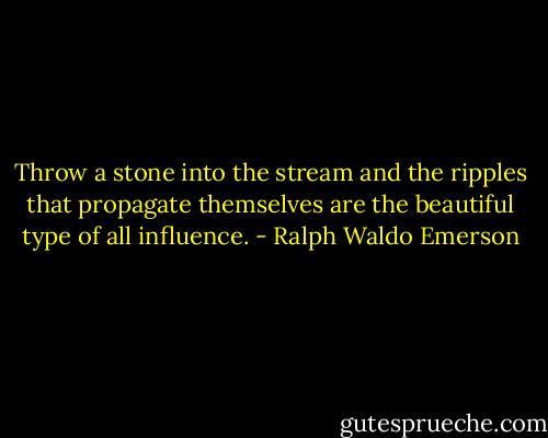 Throw a stone into the stream and the ripples that propagate themselves are the beautiful type of all influence. - Ralph Waldo Emerson