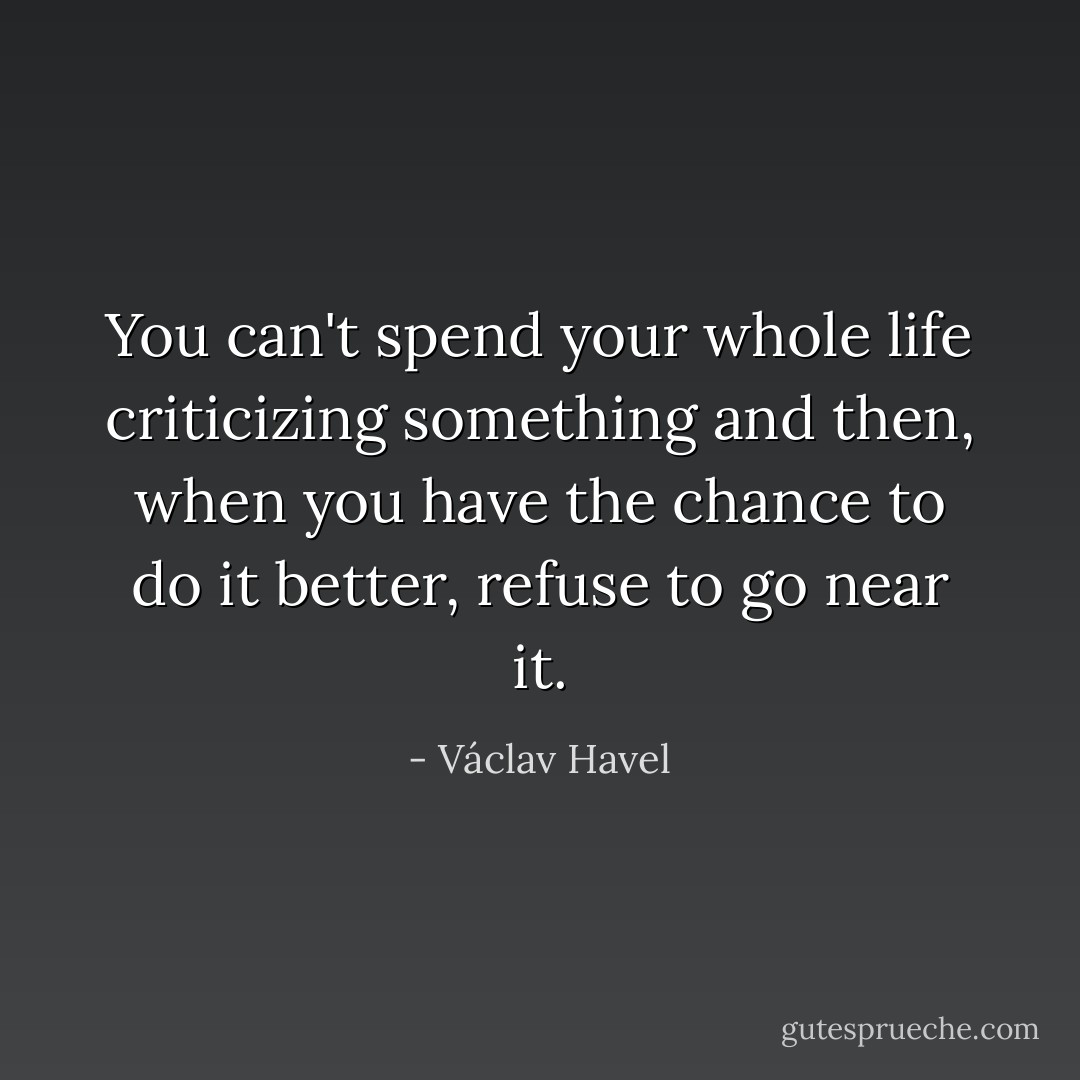 You can't spend your whole life criticizing something and then, when you have the chance to do it better, refuse to go near it. - Václav Havel