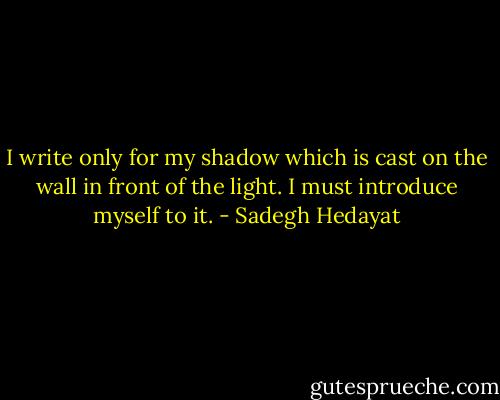 I write only for my shadow which is cast on the wall in front of the light. I must introduce myself to it. - Sadegh Hedayat