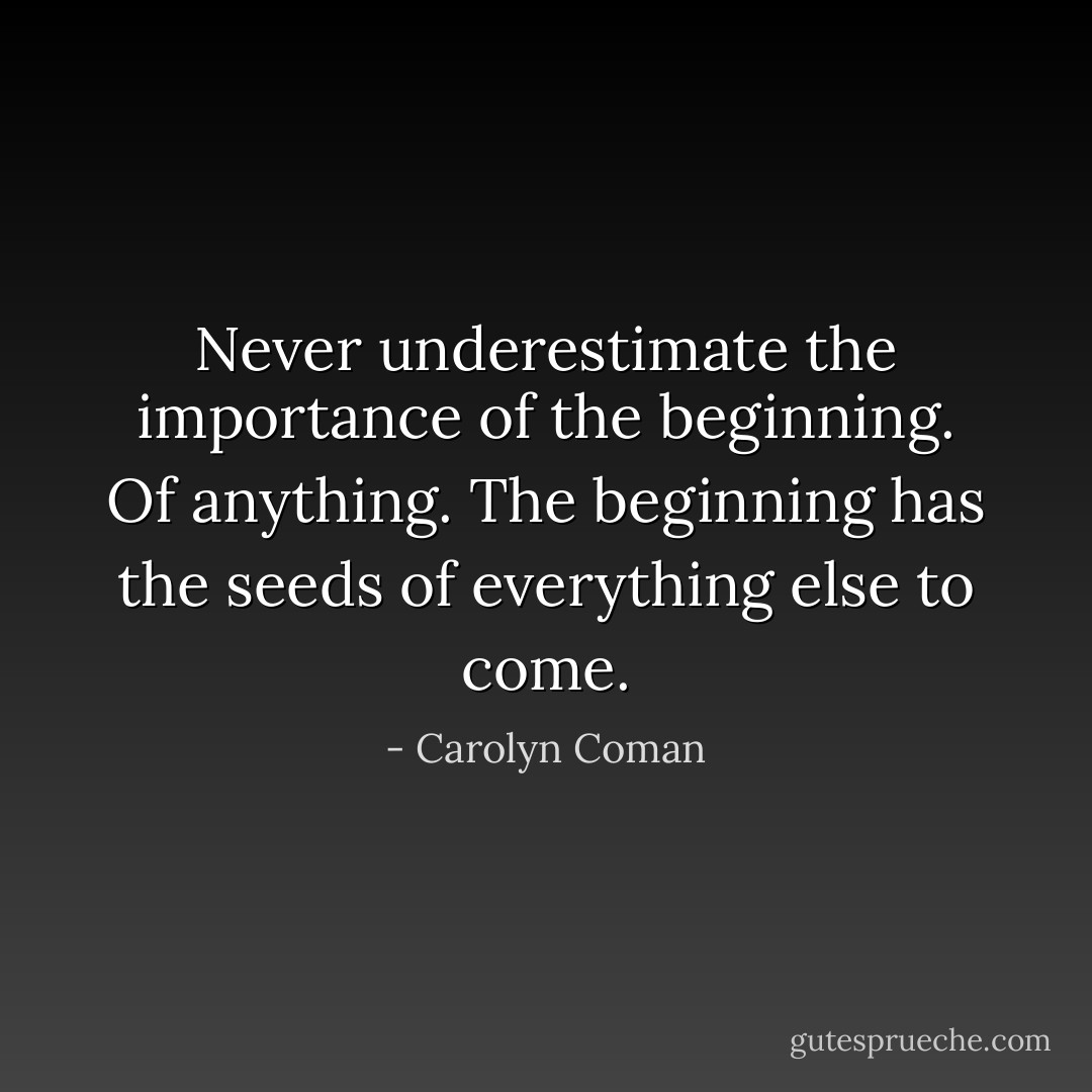 Never underestimate the importance of the beginning. Of anything. The beginning has the seeds of everything else to come. - Carolyn Coman