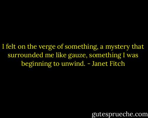 I felt on the verge of something, a mystery that surrounded me like gauze, something I was beginning to unwind. - Janet Fitch