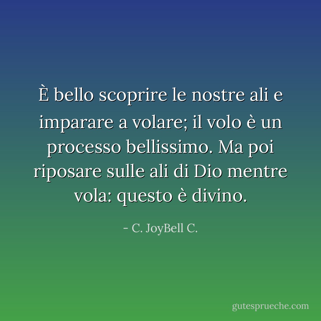 È bello scoprire le nostre ali e imparare a volare; il volo è un processo bellissimo. Ma poi riposare sulle ali di Dio mentre vola: questo è divino. - C. JoyBell C.