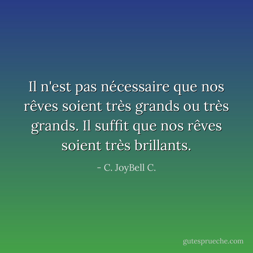Il n'est pas nécessaire que nos rêves soient très grands ou très grands. Il suffit que nos rêves soient très brillants. - C. JoyBell C.