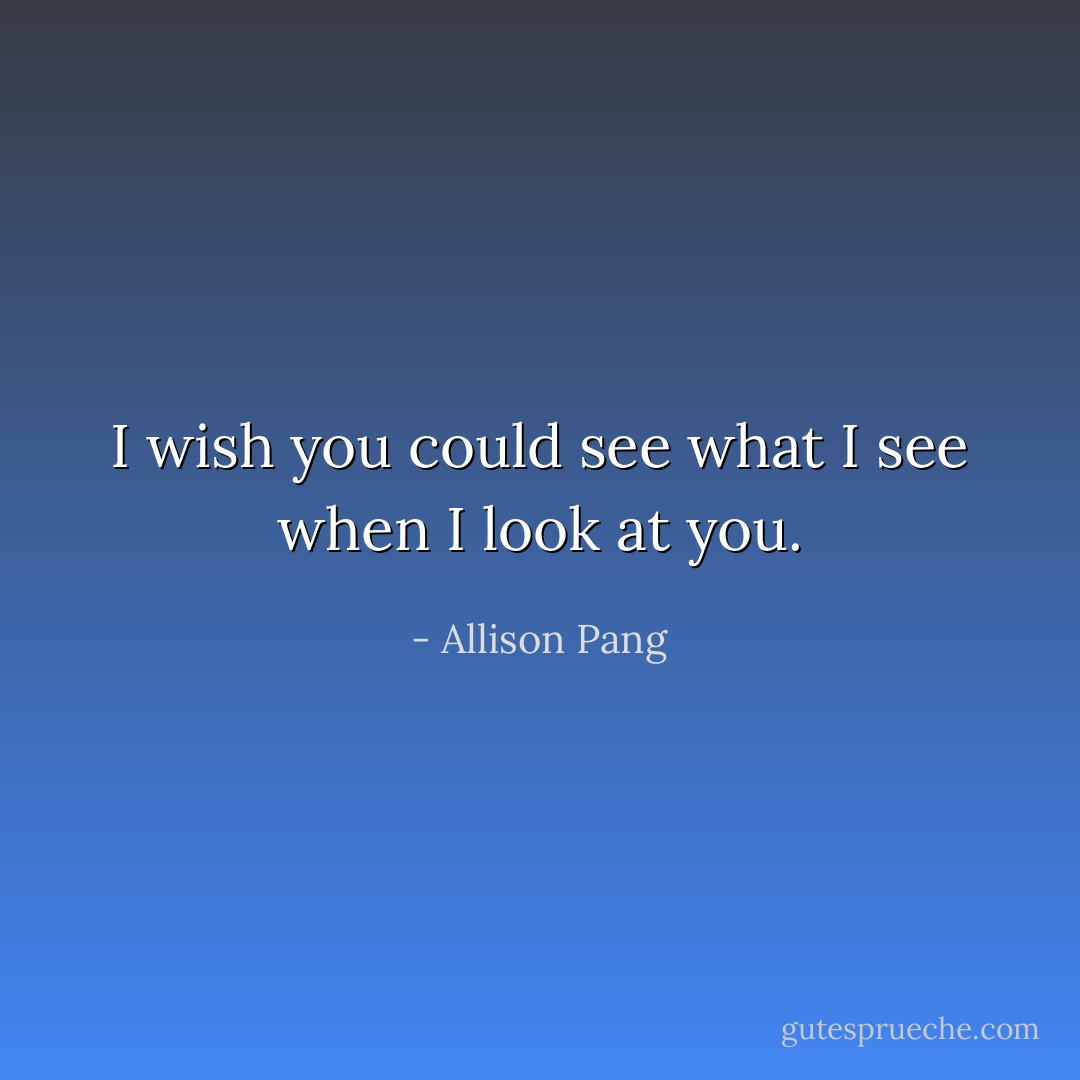 I wish you could see what I see when I look at you. - Allison Pang