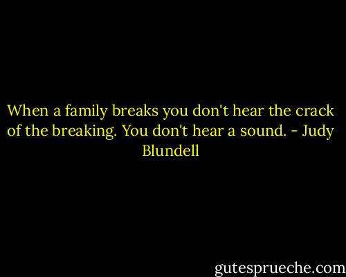 When a family breaks you don't hear the crack of the breaking. You don't hear a sound. - Judy Blundell