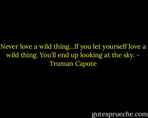 Never love a wild thing...If you let yourself love a wild thing. You'll end up looking at the sky. - Truman Capote