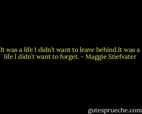 It was a life I didn’t want to leave behind.It was a life I didn’t want to forget. - Maggie Stiefvater