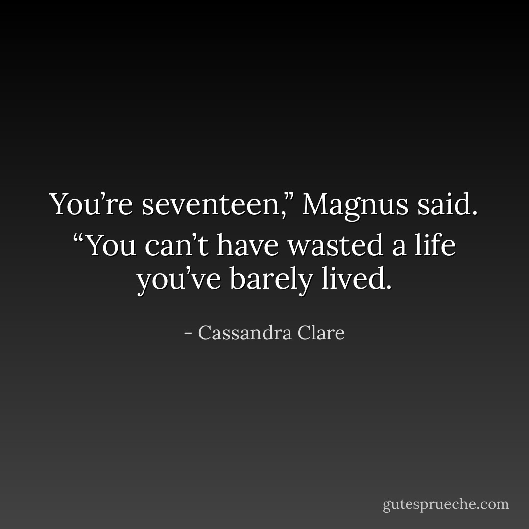 You’re seventeen,” Magnus said. “You can’t have wasted a life you’ve barely lived. - Cassandra Clare