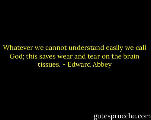 Whatever we cannot understand easily we call God; this saves wear and tear on the brain tissues. - Edward Abbey