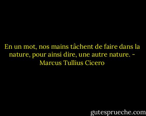 En un mot, nos mains tâchent de faire dans la nature, pour ainsi dire, une autre nature. - Marcus Tullius Cicero