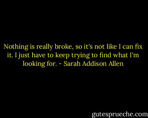 Nothing is really broke, so it's not like I can fix it. I just have to keep trying to find what I'm looking for. - Sarah Addison Allen