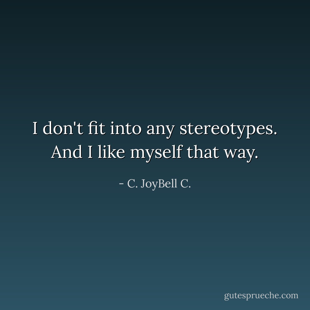 I don't fit into any stereotypes. And I like myself that way. - C. JoyBell C.