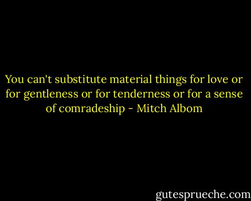 You can't substitute material things for love or for gentleness or for tenderness or for a sense of comradeship - Mitch Albom