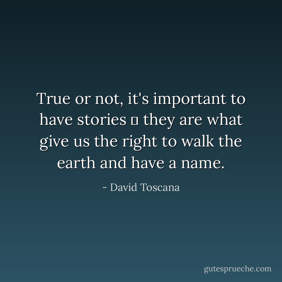 True or not, it's important to have stories ― they are what give us the right to walk the earth and have a name. - David Toscana