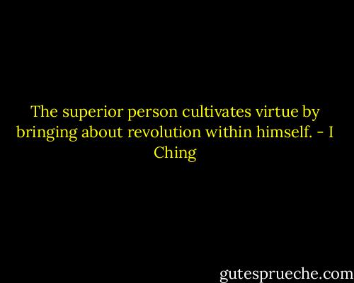 The superior person cultivates virtue by bringing about revolution within himself. - I Ching