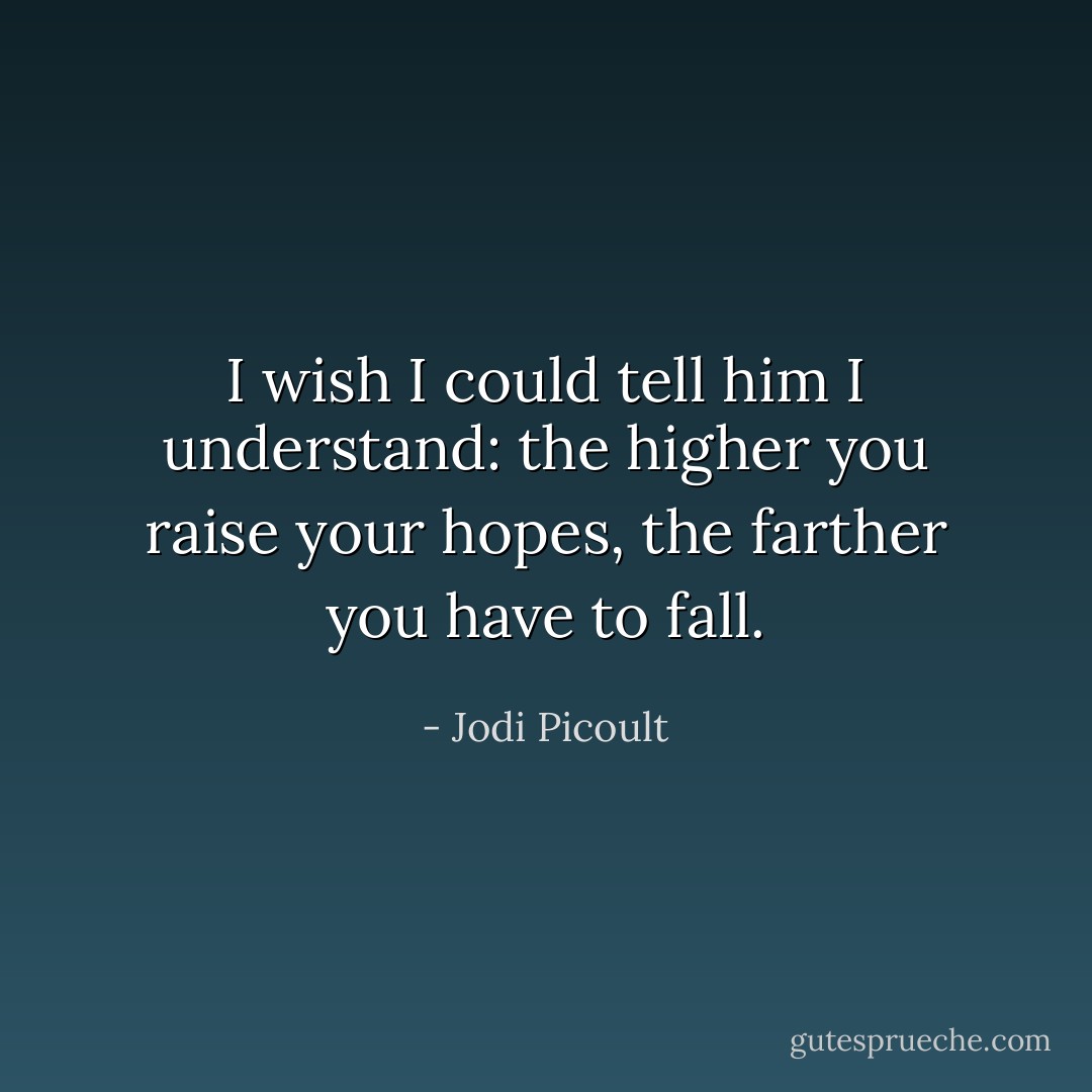 I wish I could tell him I understand: the higher you raise your hopes, the farther you have to fall. - Jodi Picoult