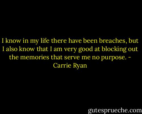 I know in my life there have been breaches, but I also know that I am very good at blocking out the memories that serve me no purpose. - Carrie Ryan