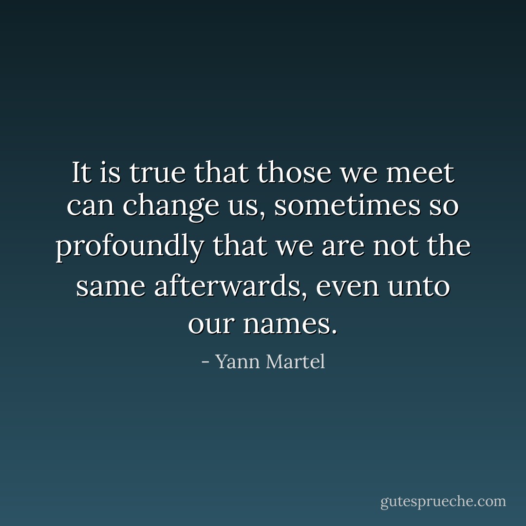 It is true that those we meet can change us, sometimes so profoundly that we are not the same afterwards, even unto our names. - Yann Martel