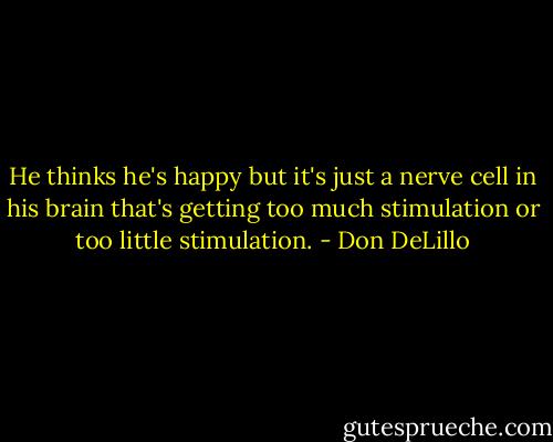 He thinks he's happy but it's just a nerve cell in his brain that's getting too much stimulation or too little stimulation. - Don DeLillo