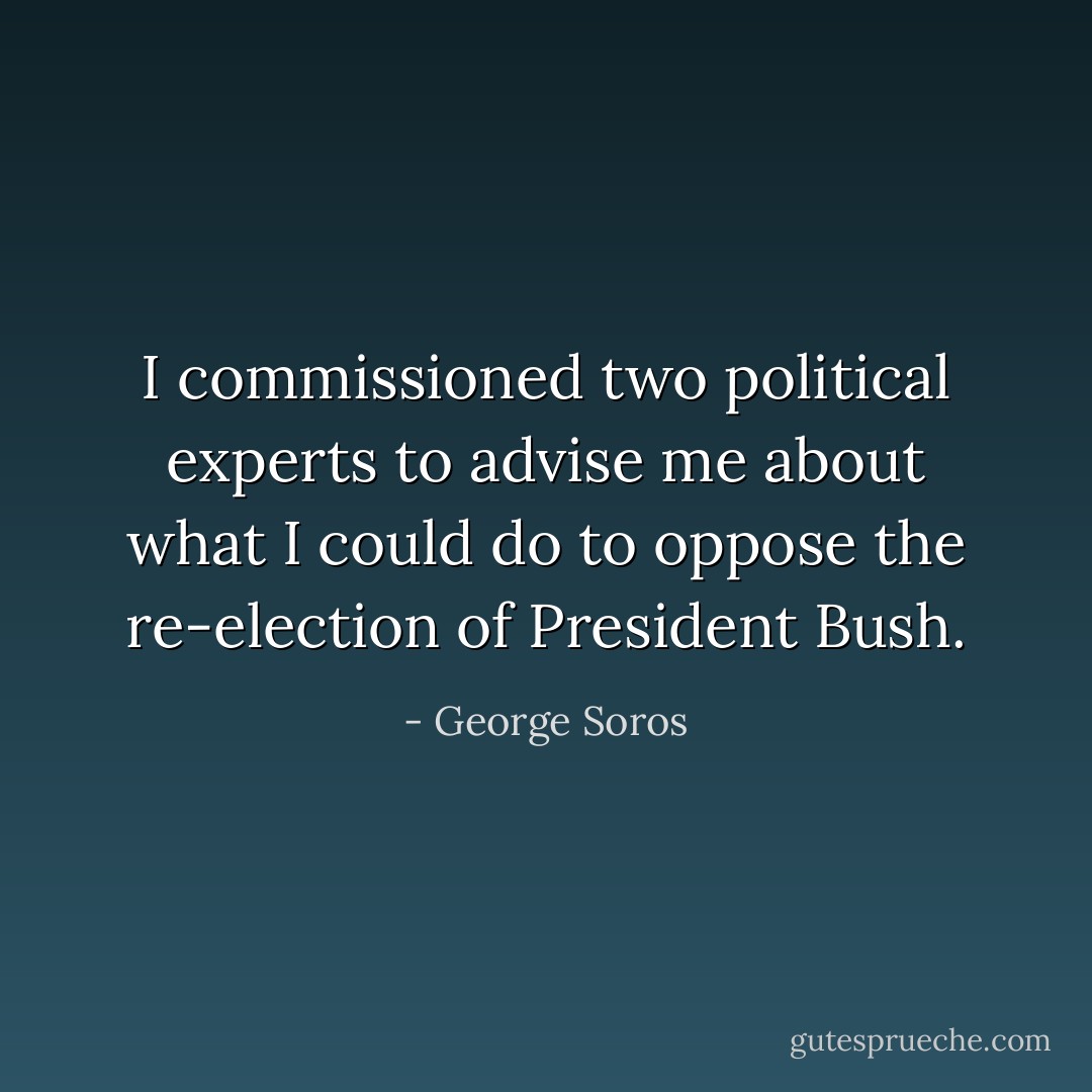 I commissioned two political experts to advise me about what I could do to oppose the re-election of President Bush. - George Soros