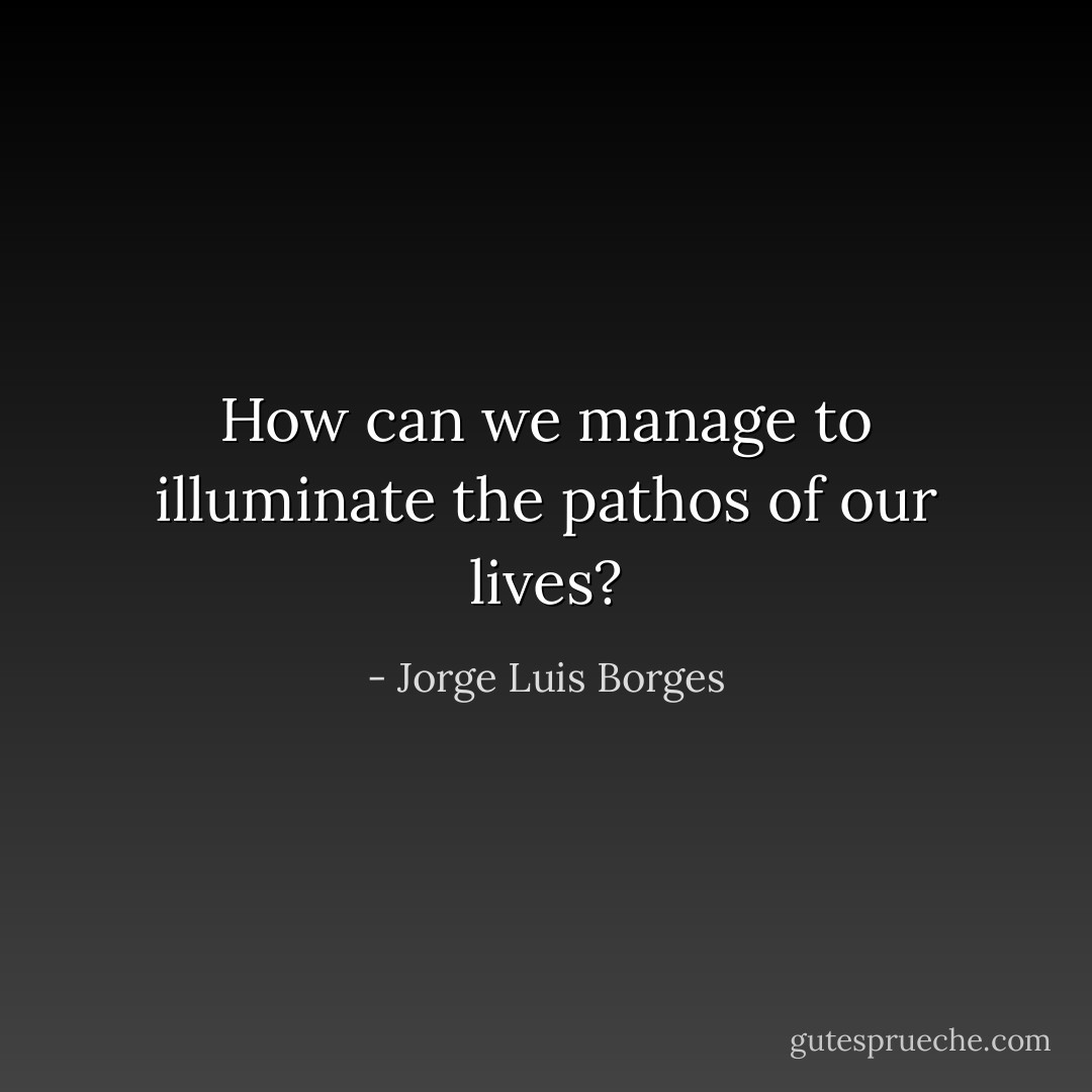 How can we manage to illuminate the pathos of our lives? - Jorge Luis Borges