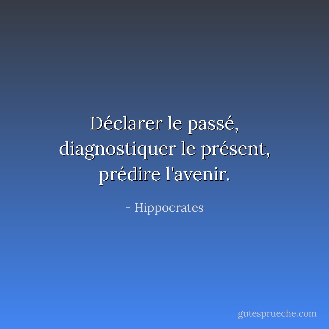 Déclarer le passé, diagnostiquer le présent, prédire l'avenir. - Hippocrates