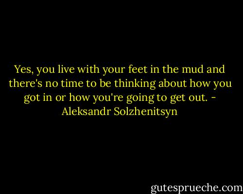 Yes, you live with your feet in the mud and there's no time to be thinking about how you got in or how you're going to get out. - Aleksandr Solzhenitsyn