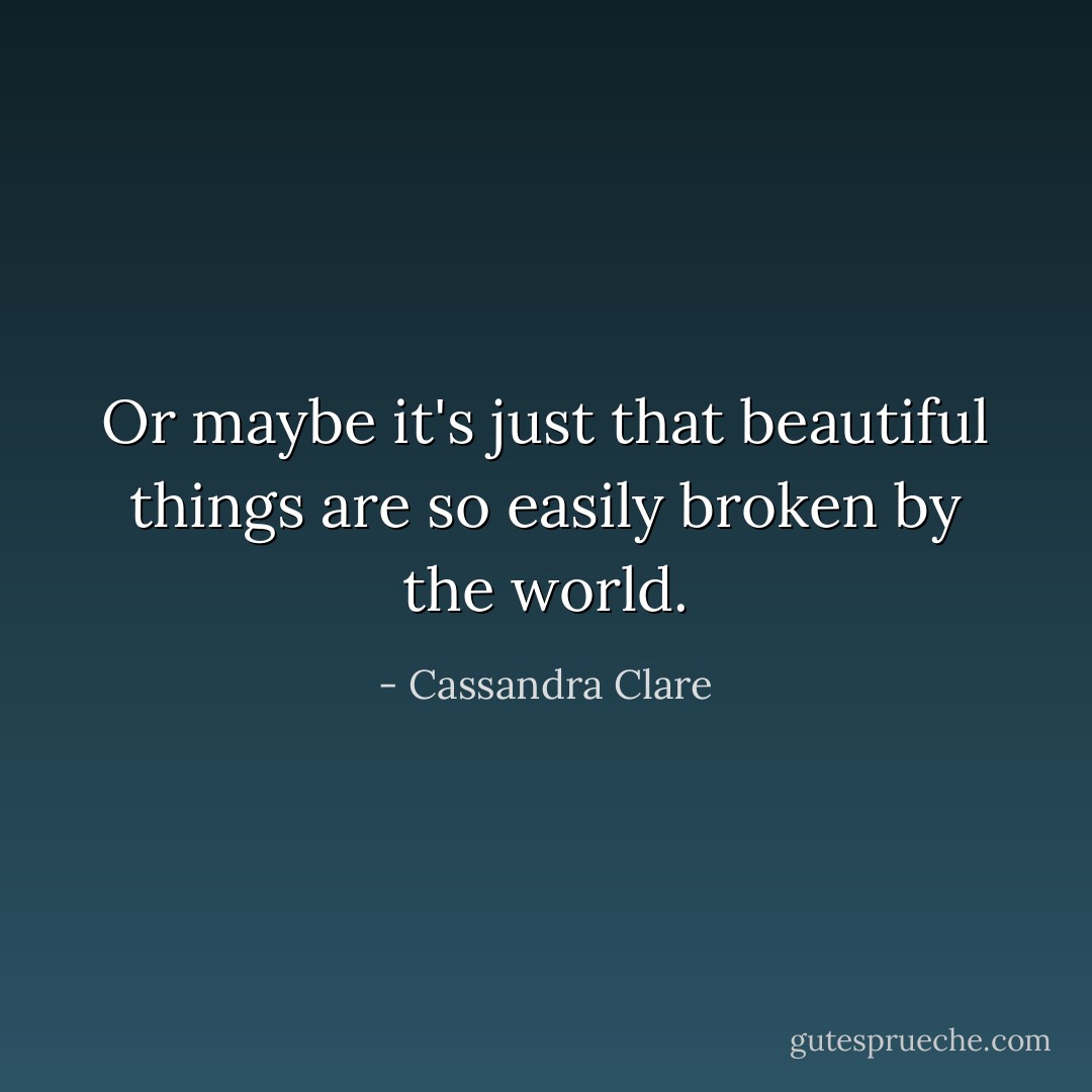 Or maybe it's just that beautiful things are so easily broken by the world. - Cassandra Clare