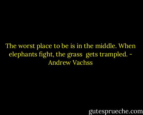 The worst place to be is in the middle. When elephants fight, the grass <br />gets trampled. - Andrew Vachss