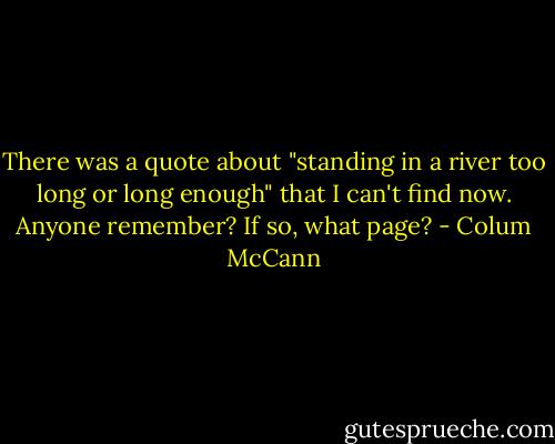 There was a quote about "standing in a river too long or long enough" that I can't find now. Anyone remember? If so, what page? - Colum McCann