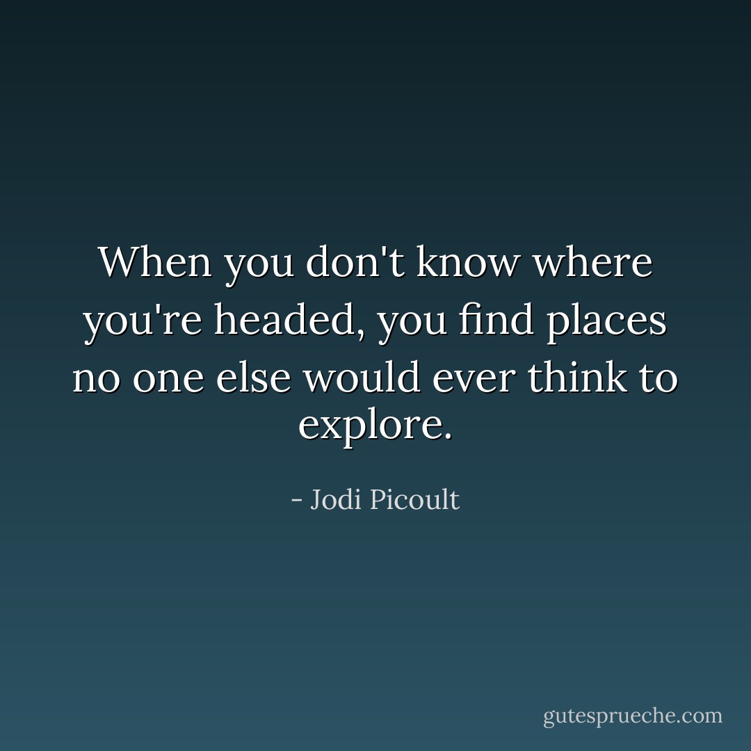 When you don't know where you're headed, you find places no one else would ever think to explore. - Jodi Picoult