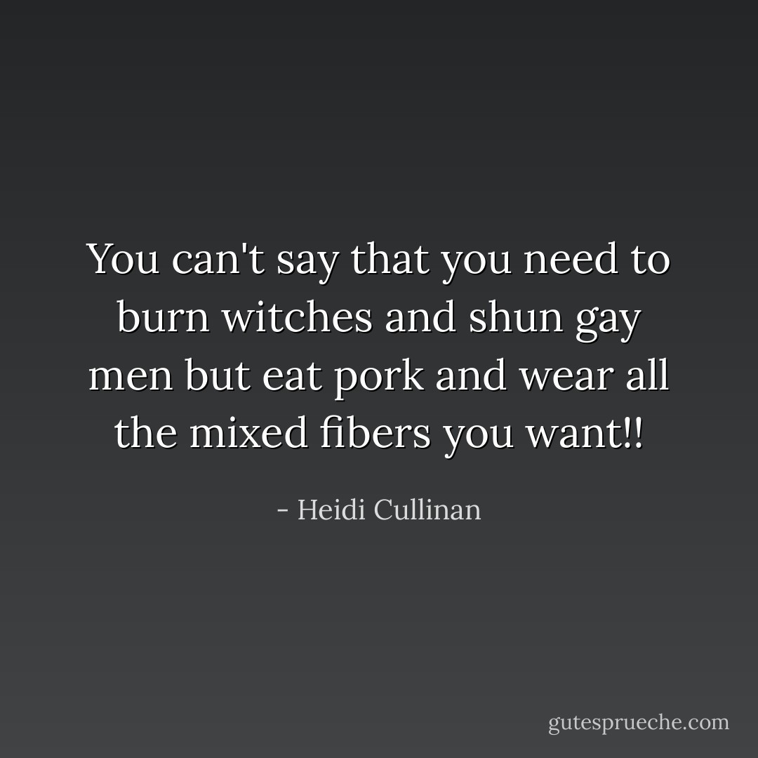 You can't say that you need to burn witches and shun gay men but eat pork and wear all the mixed fibers you want!! - Heidi Cullinan