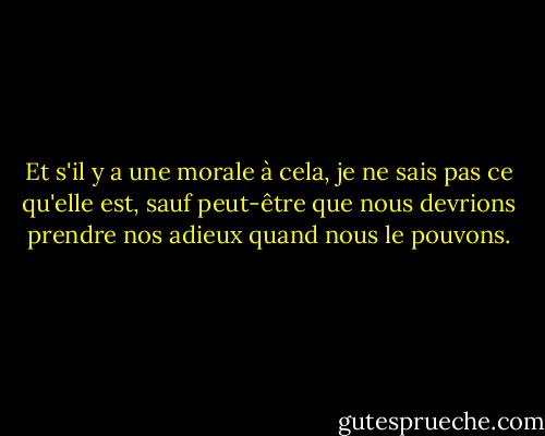 Et s'il y a une morale à cela, je ne sais pas ce qu'elle est, sauf peut-être que nous devrions prendre nos adieux quand nous le pouvons. - Neil Gaiman