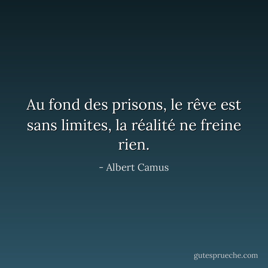 Au fond des prisons, le rêve est sans limites, la réalité ne freine rien. - Albert Camus