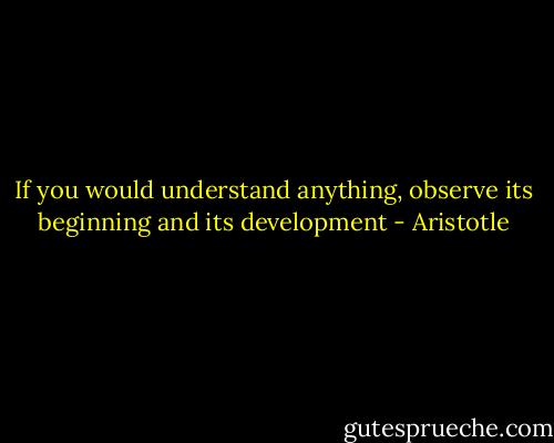 If you would understand anything, observe its beginning and its development - Aristotle