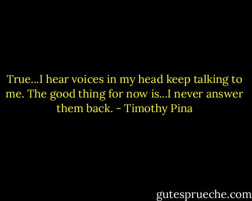 True...I hear voices in my head keep talking to me. The good thing for now is...I never answer them back. - Timothy Pina