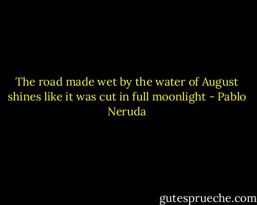 The road made wet by the water of August<br />shines like it was cut in full moonlight - Pablo Neruda