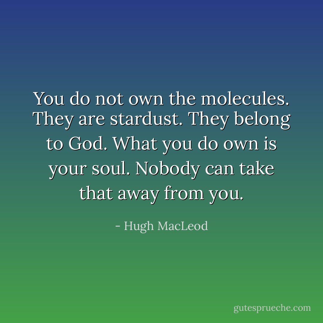 You do not own the molecules. They are stardust. They belong to God. What you do own is your soul. Nobody can take that away from you. - Hugh MacLeod