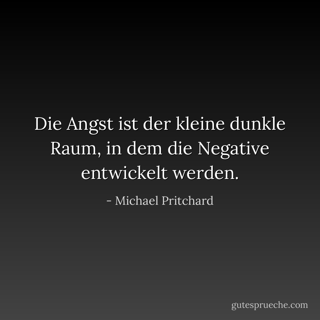 Die Angst ist der kleine dunkle Raum, in dem die Negative entwickelt werden. - Michael Pritchard<