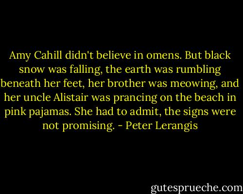 Amy Cahill didn't believe in omens. But black snow was falling, the earth was rumbling beneath her feet, her brother was meowing, and her uncle Alistair was prancing on the beach in pink pajamas.<br />She had to admit, the signs were not promising. - Peter Lerangis