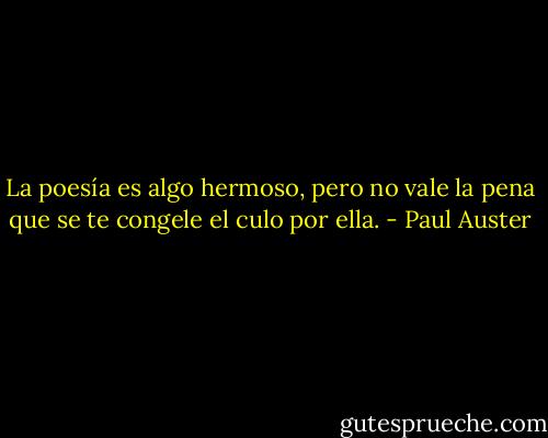 La poesía es algo hermoso, pero no vale la pena que se te congele el culo por ella. - Paul Auster