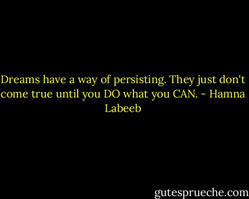 Dreams have a way of persisting. They just don't come true until you DO what you CAN. - Hamna Labeeb