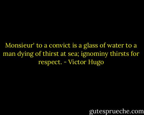 Monsieur' to a convict is a glass of water to a man dying of thirst at sea; ignominy thirsts for respect. - Victor Hugo