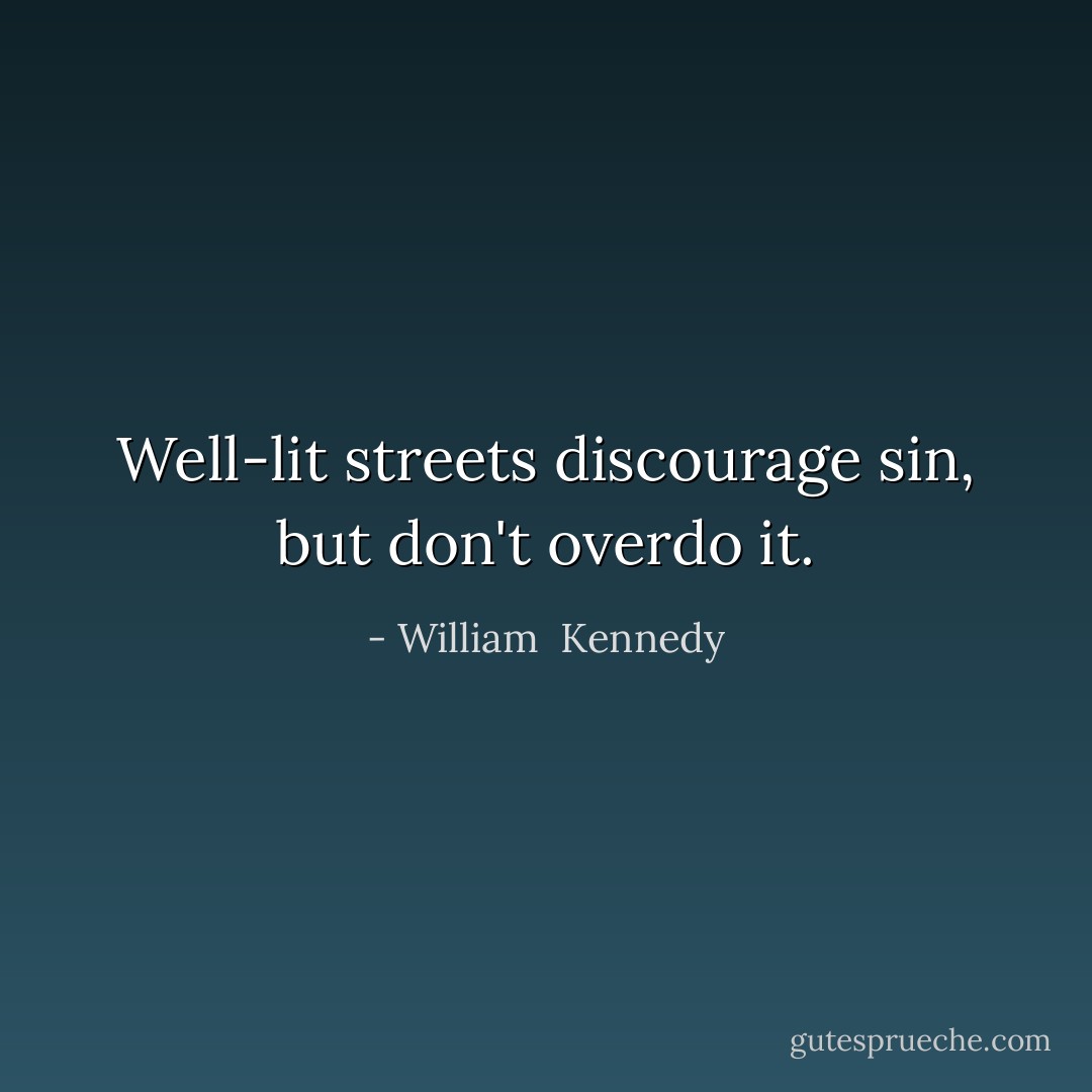 Well-lit streets discourage sin, but don't overdo it. - William  Kennedy