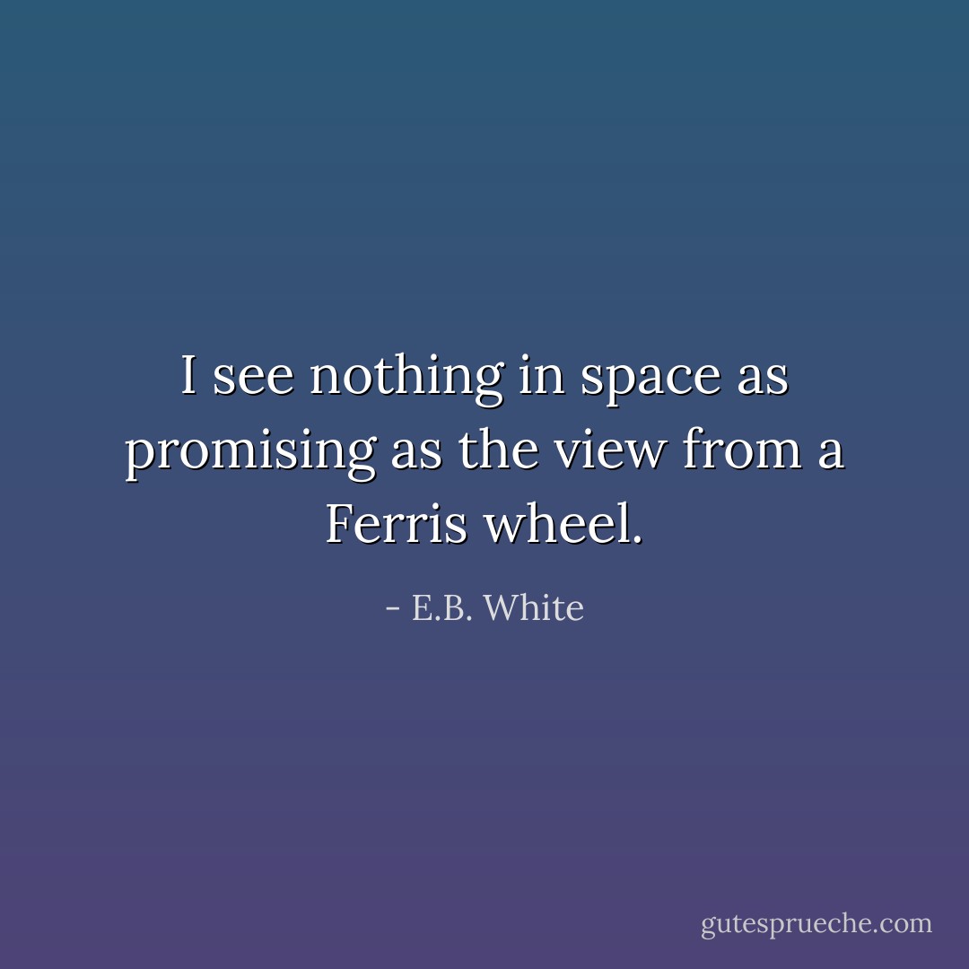 I see nothing in space as promising as the view from a Ferris wheel. - E.B. White