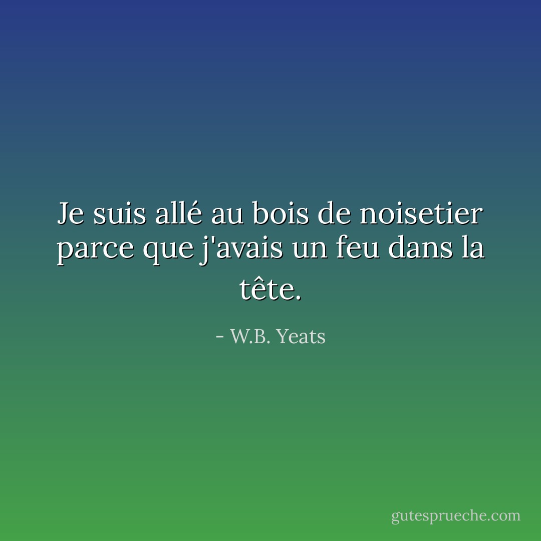 Je suis allé au bois de noisetier parce que j'avais un feu dans la tête. - W.B. Yeats