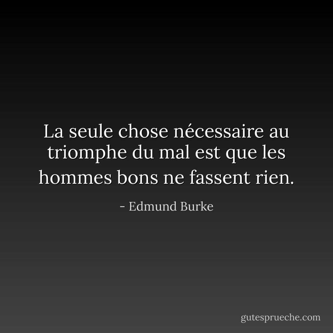 La seule chose nécessaire au triomphe du mal est que les hommes bons ne fassent rien. - Edmund Burke